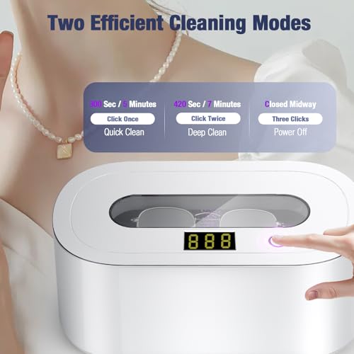 48KHz Portable Ultrasonic Jewelry Cleaner 30W Digital Timer 12OZ Perfect for Eyeglasses Rings Necklaces Dentures