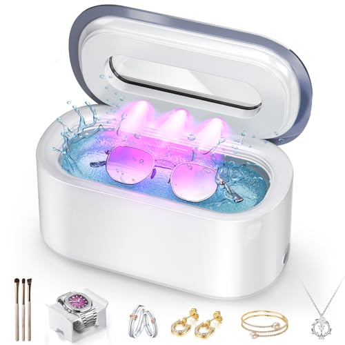 48KHz Portable Ultrasonic Jewelry Cleaner 30W Digital Timer 12OZ Perfect for Eyeglasses Rings Necklaces Dentures