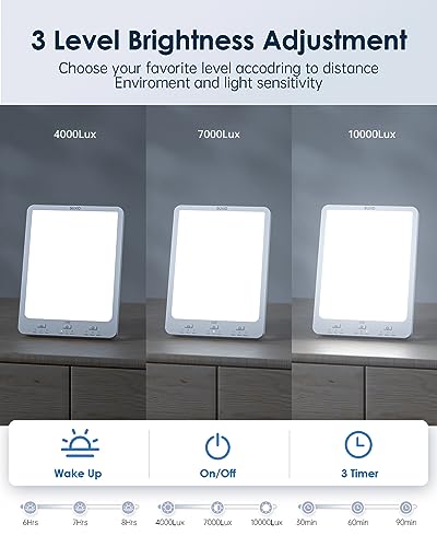 Rechargeable 10000 Lux Sunlight Therapy Lamp for Home/Office