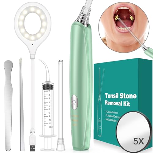 Updated: Tonsil Stone Removal Kit with Vacuum, LED Light, and Water Flosser