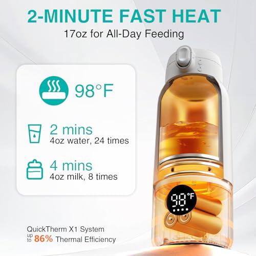 Portable Milk Warmer, Fast Heating for Breast Milk & Formula, 17 Ounce, Long Battery Life