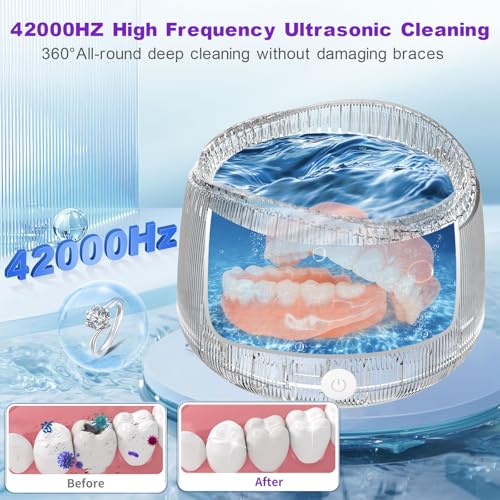 Upgraded Ultrasonic Cleaner for Dentures, Aligners, and More with Portable Cleaning Basket - 200ml