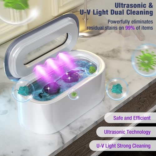 48KHz Portable Ultrasonic Jewelry Cleaner 30W Digital Timer 12OZ Perfect for Eyeglasses Rings Necklaces Dentures