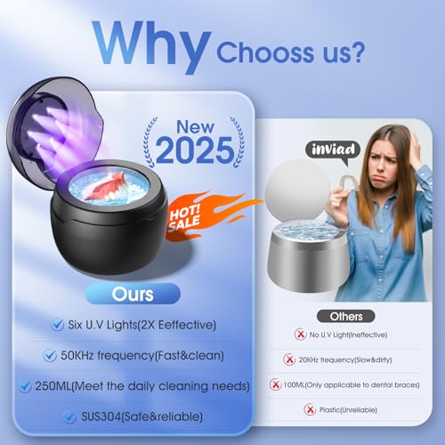 FSA HSA Approved 50kHz Digital Ultrasonic Retainer Cleaner, 250ML, 4 Modes