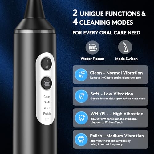 4-Mode Electric Flosser & Toothbrush with 55 Heads for Home & Travel