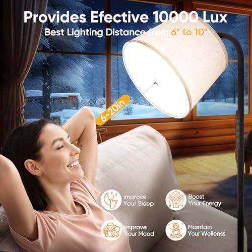 Modern Light Therapy Lamp with Remote, 10000 Lux, Adjustable Brightness - For Office, Living Room, Bedroom
